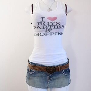 y2k i heart boys parties shopping ribbed tank mcbling top size S